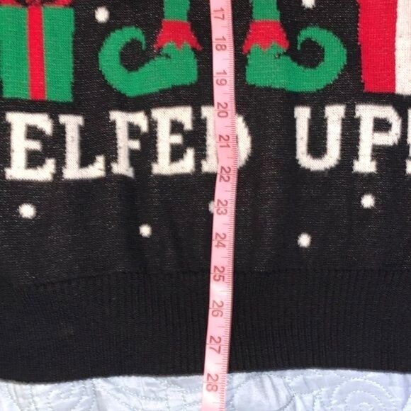 Lets Get Elfed Up Holiday Sweater S Hybrid Cotton/Polyester Black - Picture 5 of 5